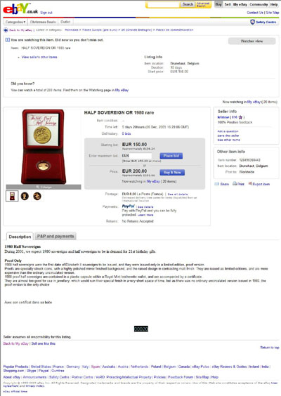 kristow  eBay Listing Using our 1980 Gold Proof Half Sovereign Photographs